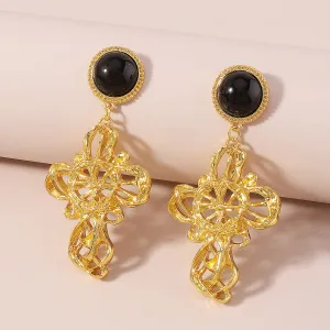 Black Resin & 18K Gold-Plated Cross Drop Earrings