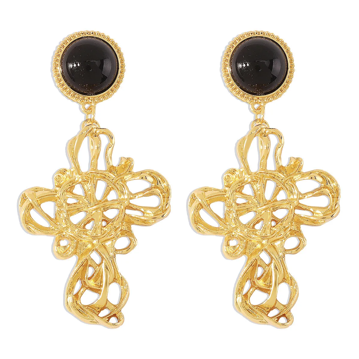 Black Resin & 18K Gold-Plated Cross Drop Earrings