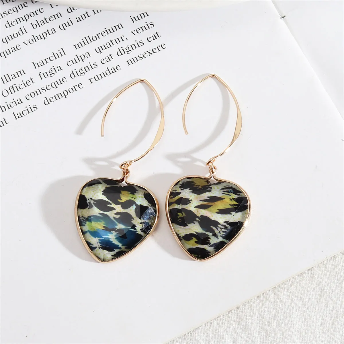 Black Resin & 18K Gold-Plated Leopard Heart Drop Earrings