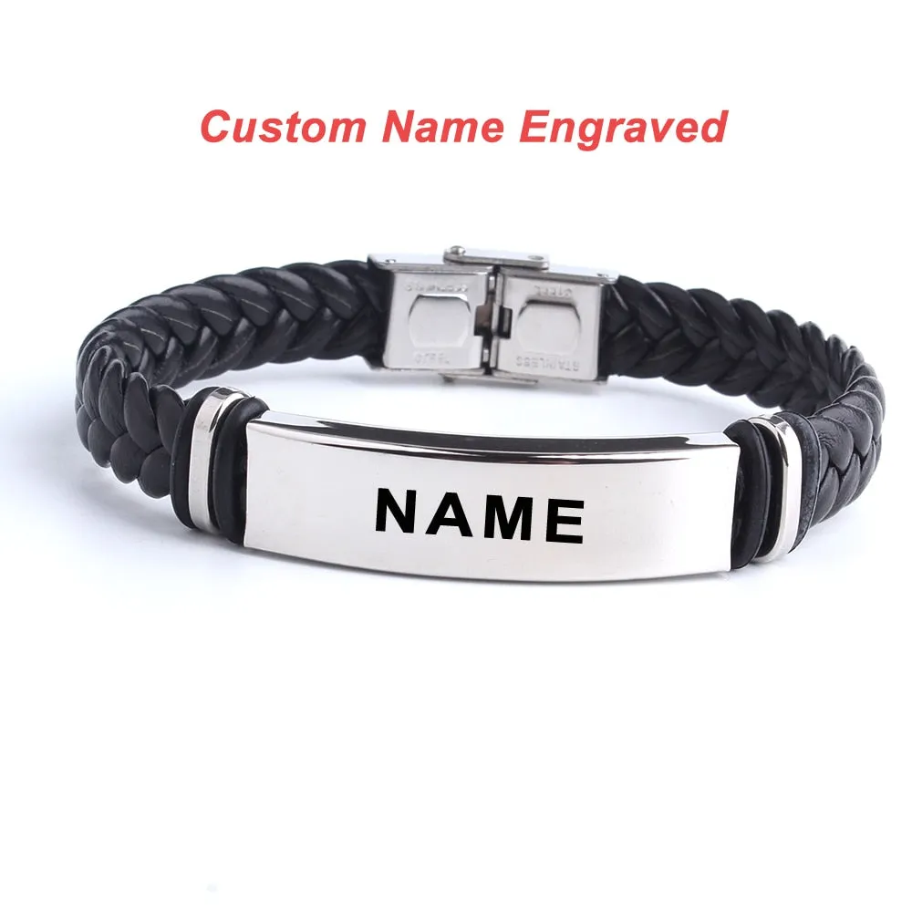 Black Sesame Leather Bangle Bracelet