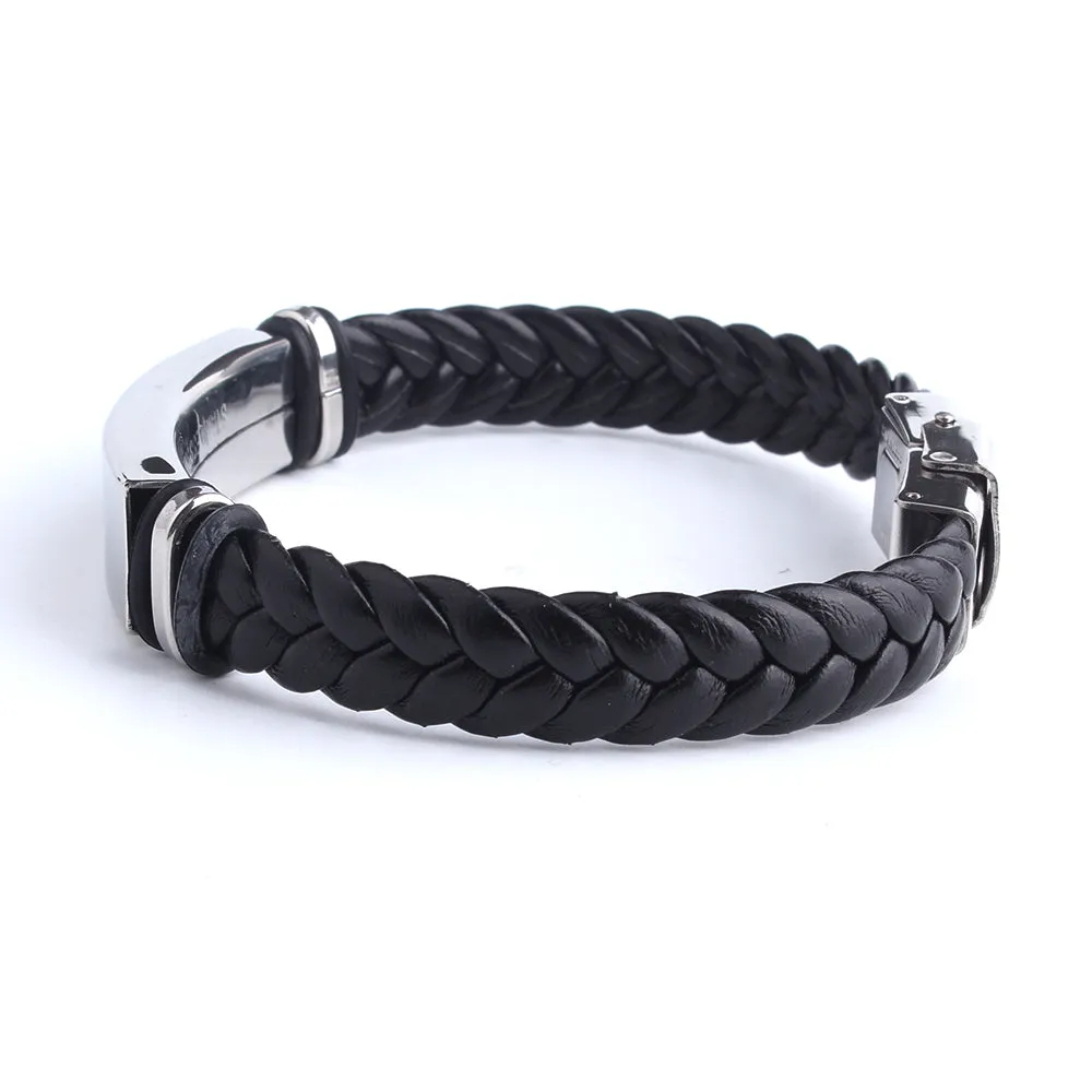 Black Sesame Leather Bangle Bracelet