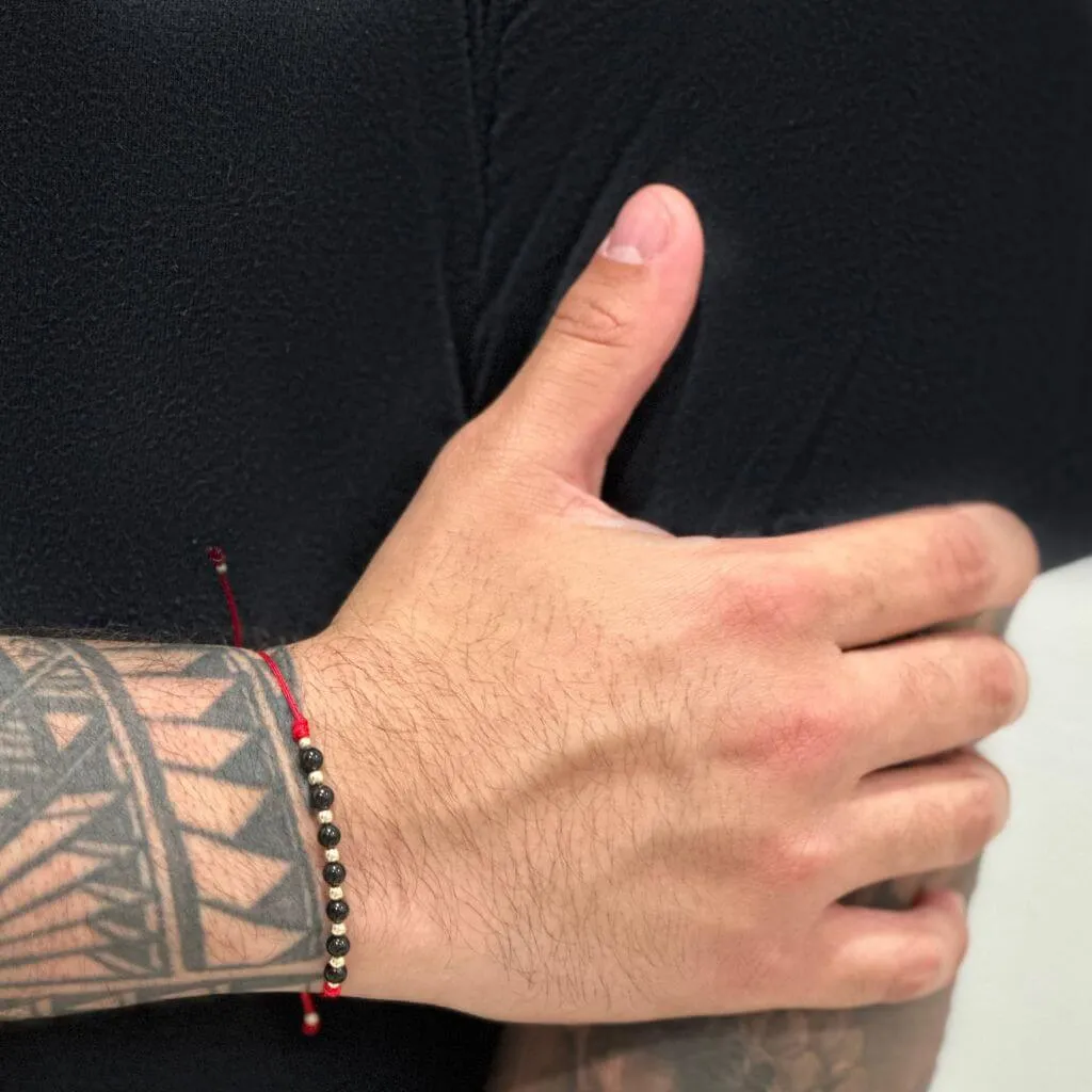 Black Tourmaline & 14K Gold Red Bracelet