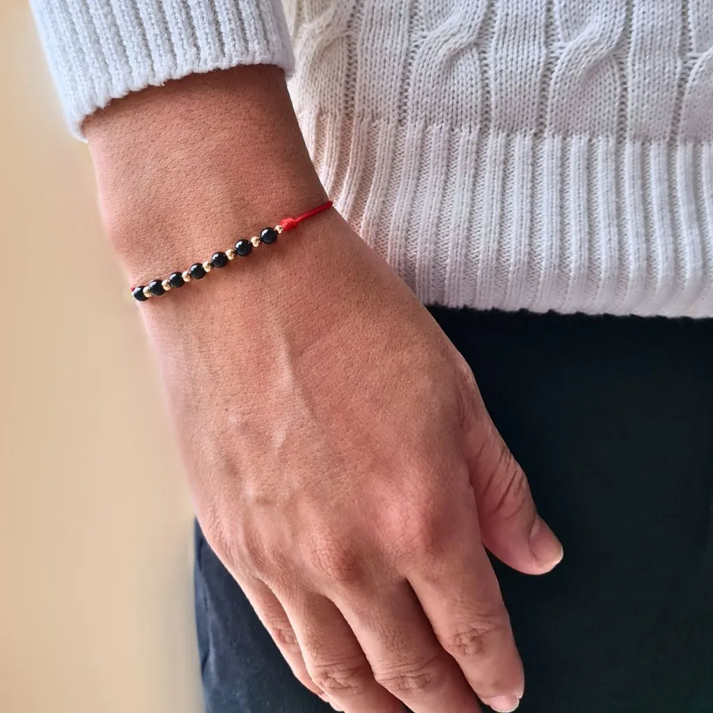 Black Tourmaline & 14K Gold Red Bracelet