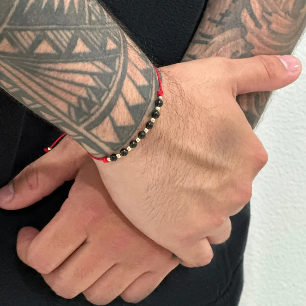 Black Tourmaline & 14K Gold Red Bracelet