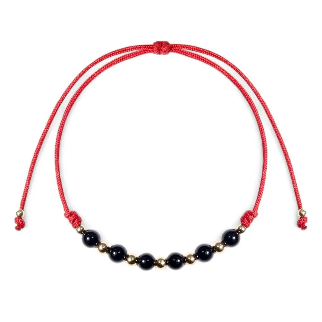 Black Tourmaline & 14K Gold Red Bracelet