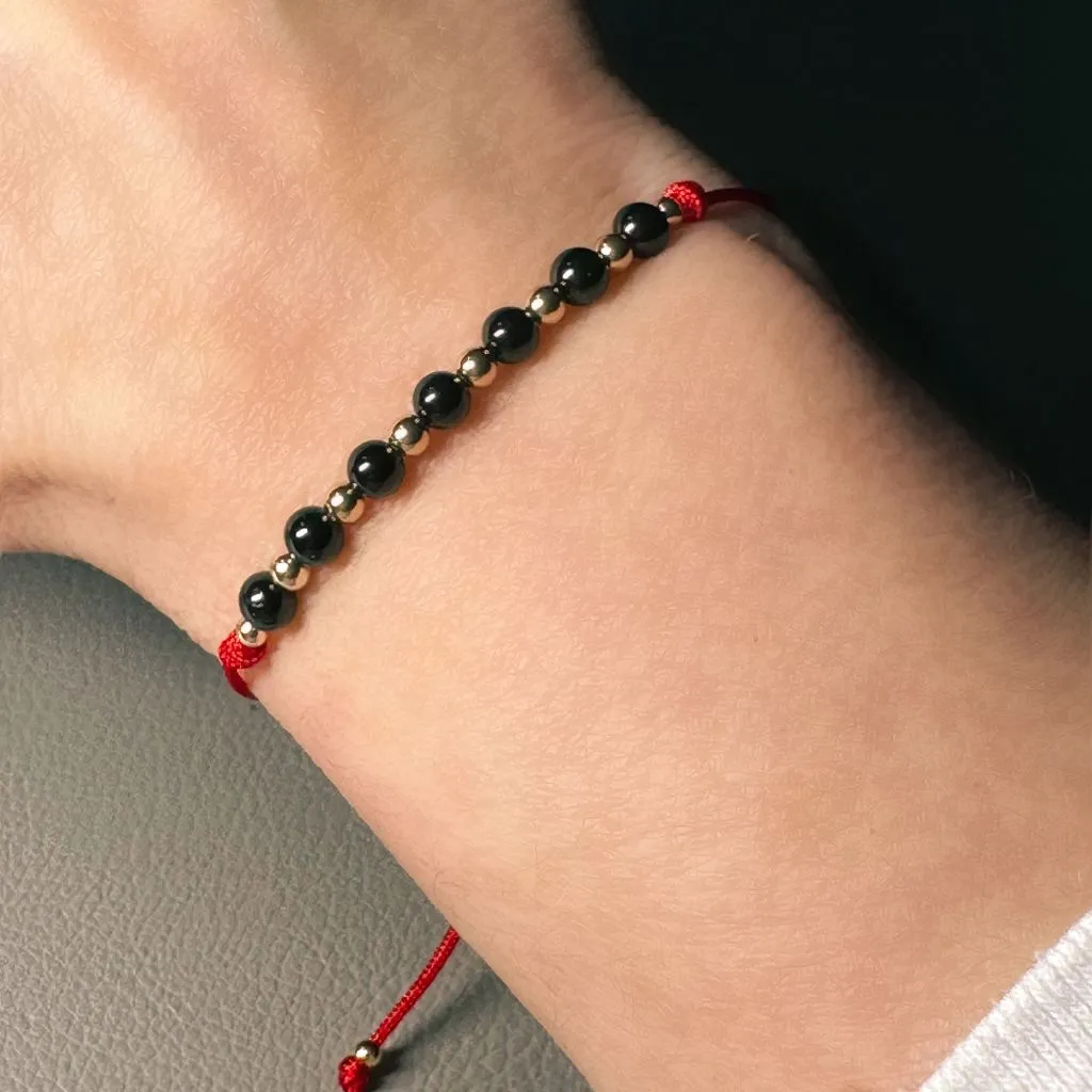 Black Tourmaline & 14K Gold Red Bracelet