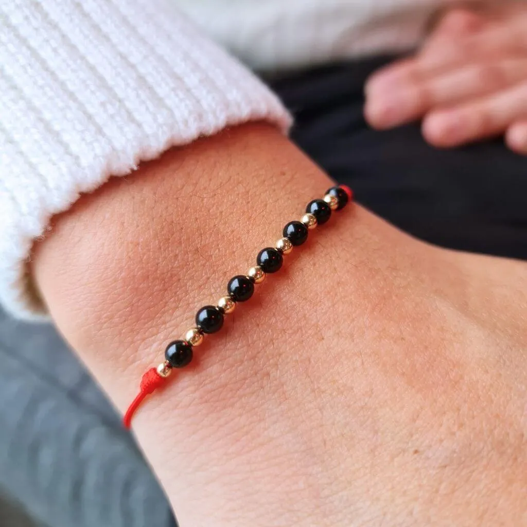 Black Tourmaline & 14K Gold Red Bracelet
