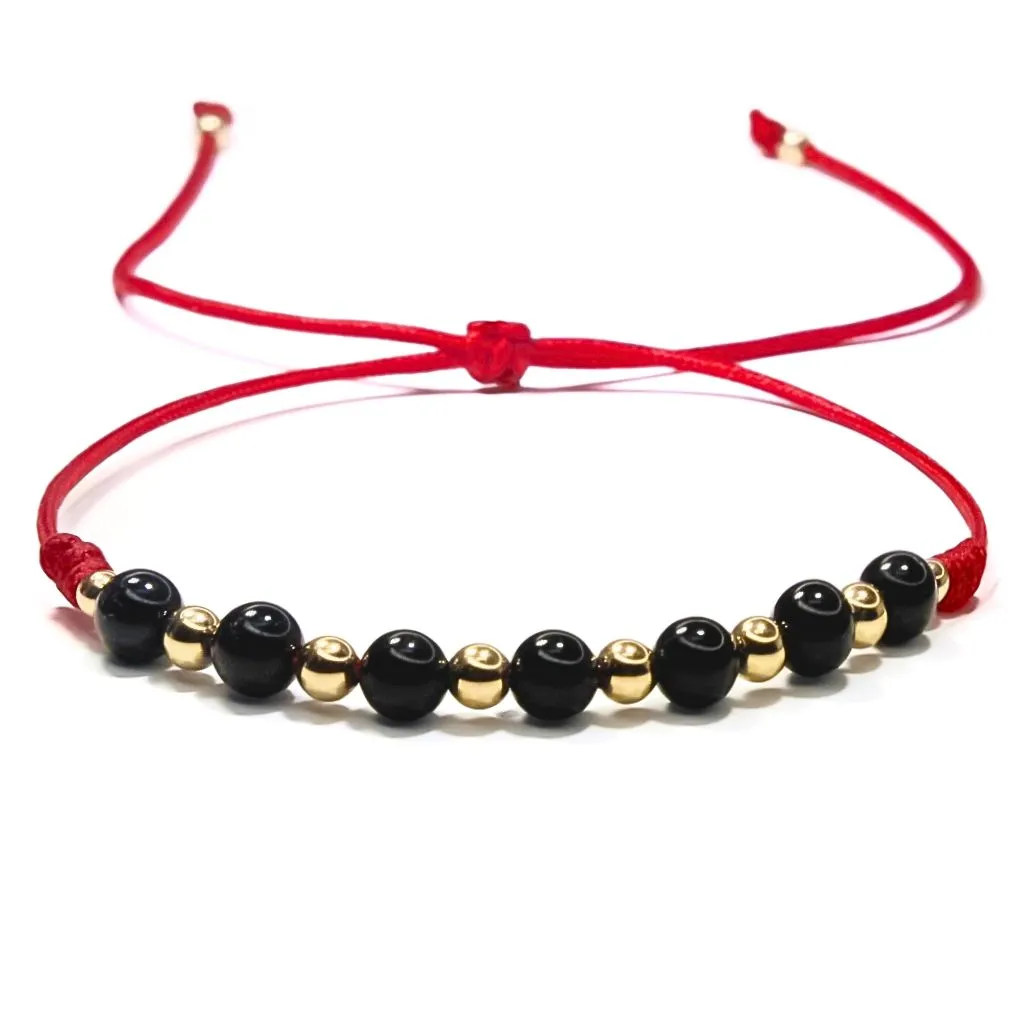 Black Tourmaline & 14K Gold Red Bracelet