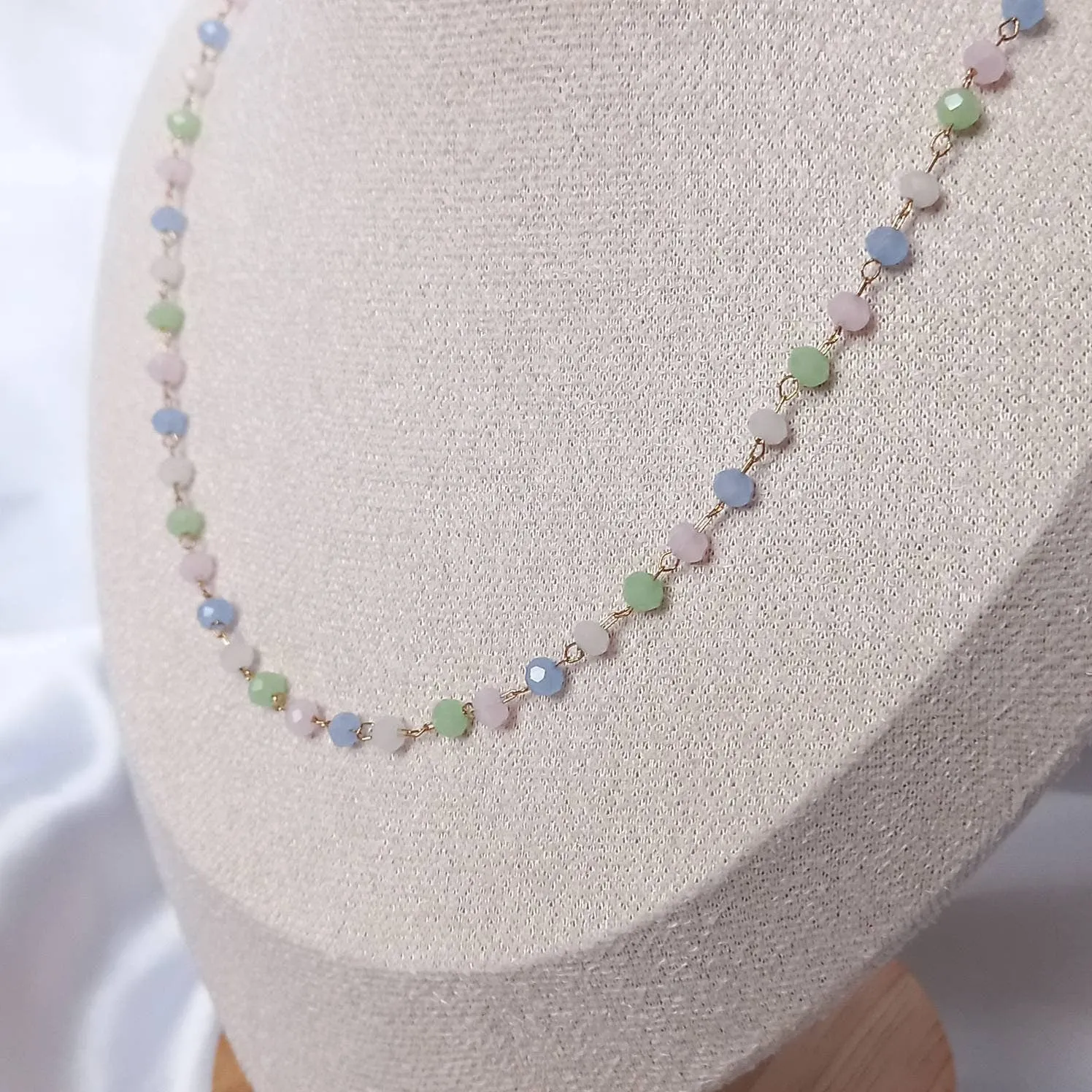 Blue & Pink Bead Necklace - Bead Necklaces,Blue Necklace,Pink Necklace,Green Necklace,Small Necklace,Delicate Necklace,Pastel Necklace