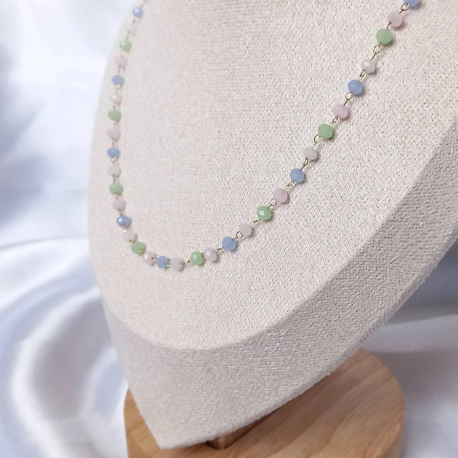 Blue & Pink Bead Necklace - Bead Necklaces,Blue Necklace,Pink Necklace,Green Necklace,Small Necklace,Delicate Necklace,Pastel Necklace