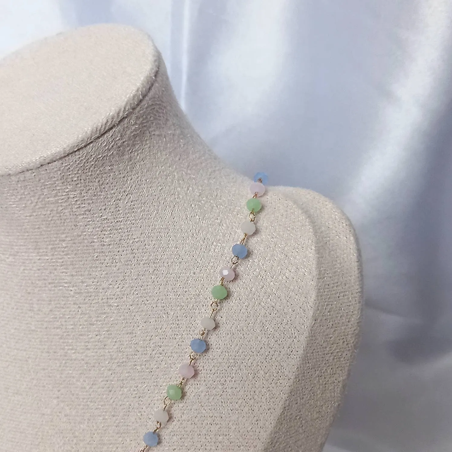 Blue & Pink Bead Necklace - Bead Necklaces,Blue Necklace,Pink Necklace,Green Necklace,Small Necklace,Delicate Necklace,Pastel Necklace