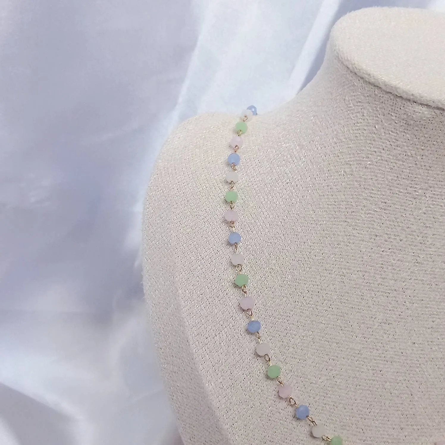Blue & Pink Bead Necklace - Bead Necklaces,Blue Necklace,Pink Necklace,Green Necklace,Small Necklace,Delicate Necklace,Pastel Necklace
