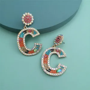 Blue & Pink Crystal & Cubic Zirconia 'C' Drop Earrings