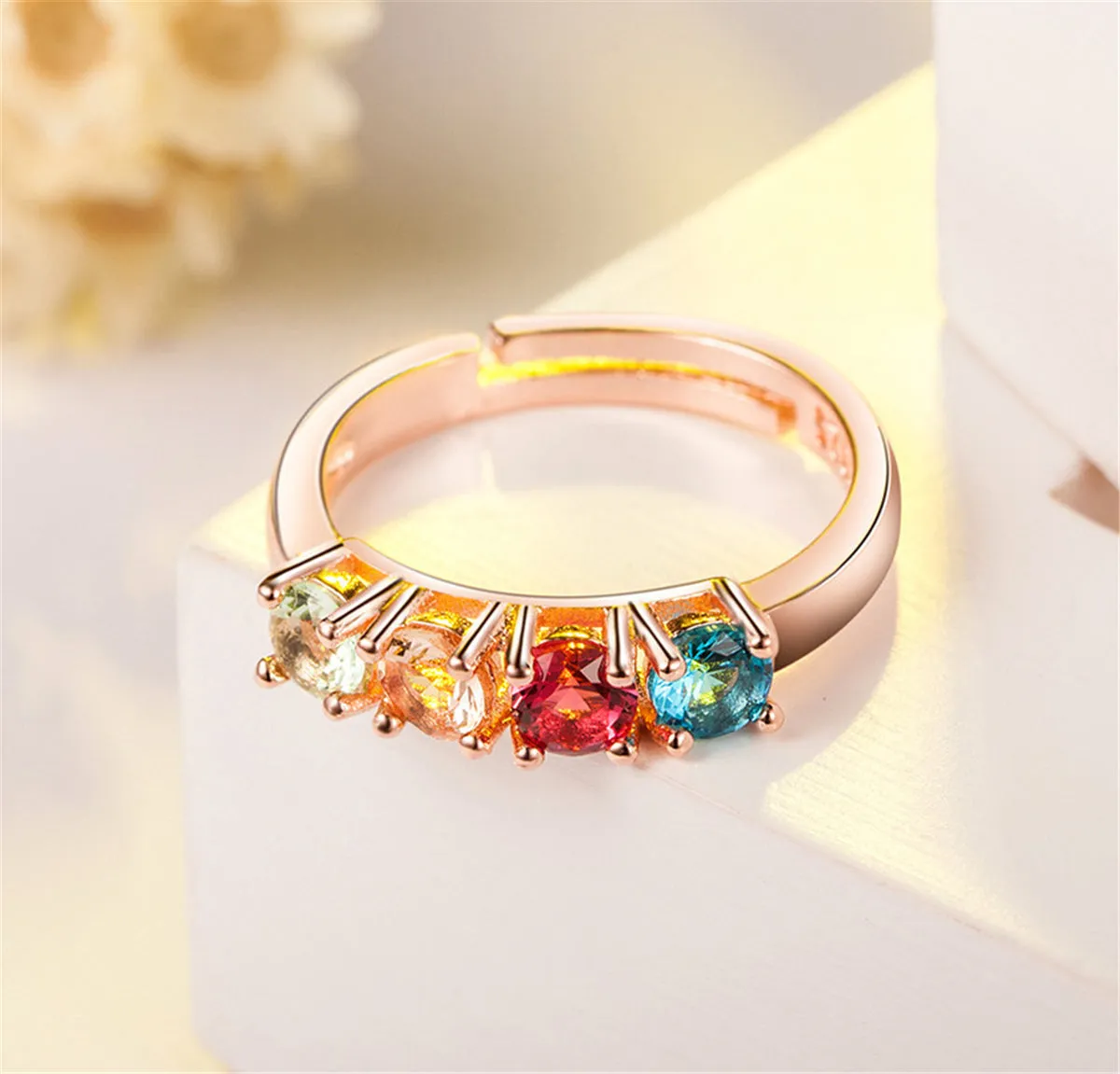 Blue & Red Cubic Zirconia Princess-Cut Adjustable Ring