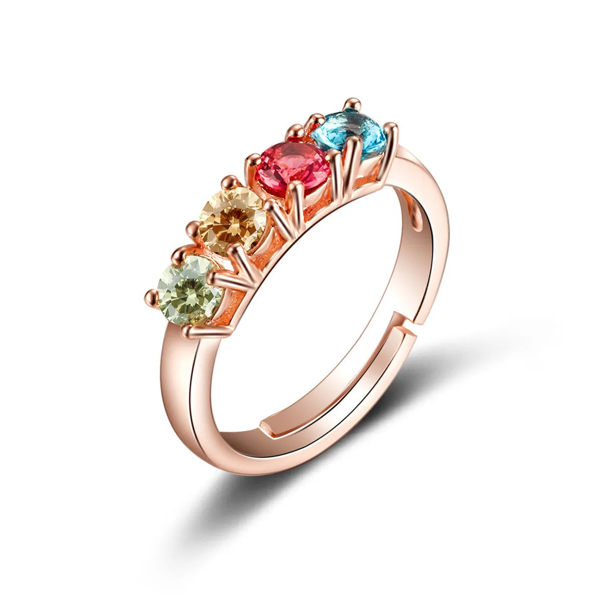 Blue & Red Cubic Zirconia Princess-Cut Adjustable Ring