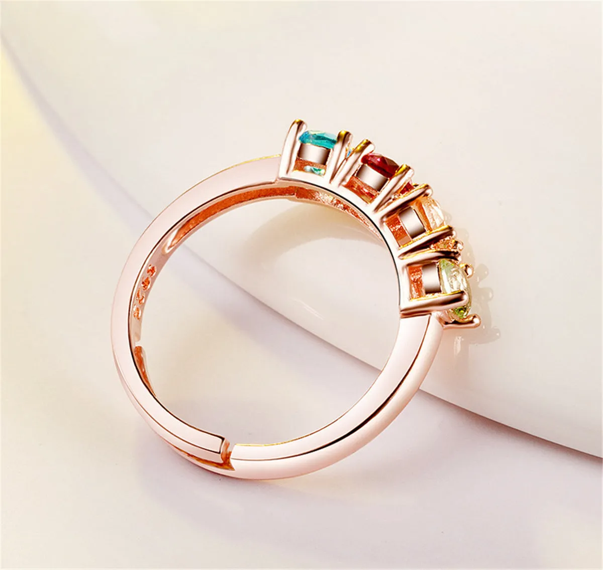 Blue & Red Cubic Zirconia Princess-Cut Adjustable Ring