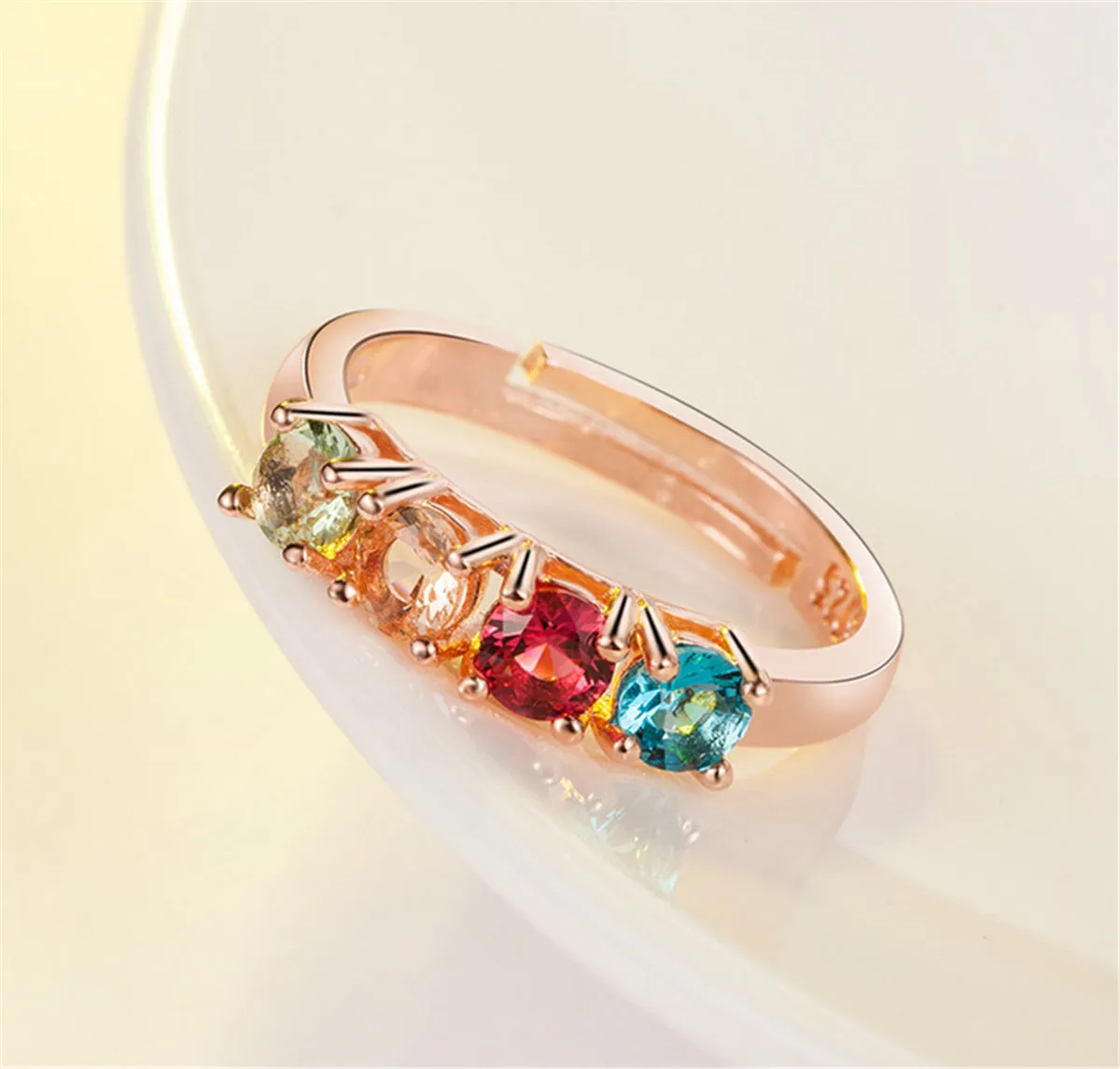 Blue & Red Cubic Zirconia Princess-Cut Adjustable Ring