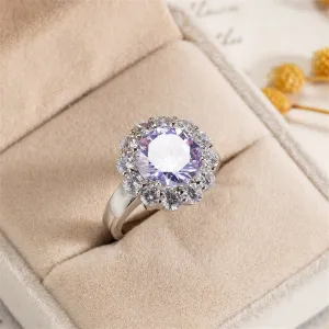 Blue Crystal & Cubic Zirconia Silver-Plated Halo Ring
