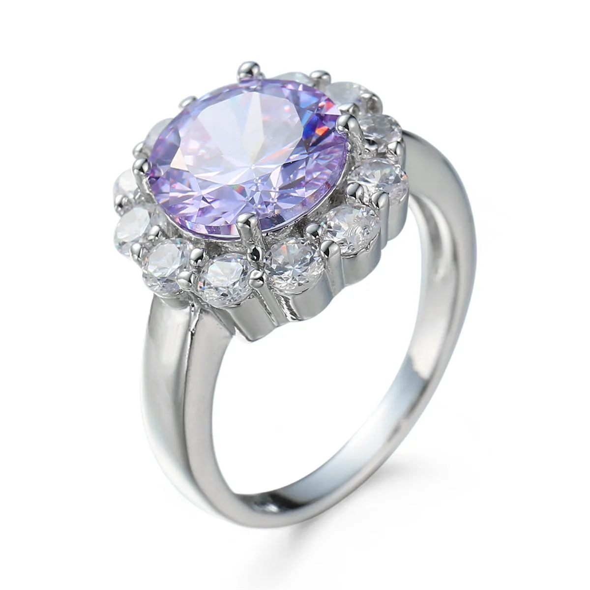 Blue Crystal & Cubic Zirconia Silver-Plated Halo Ring