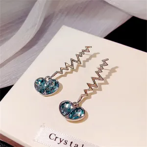 Blue Crystal & Silver-Plated Pulse Heartbeat Drop Earrings