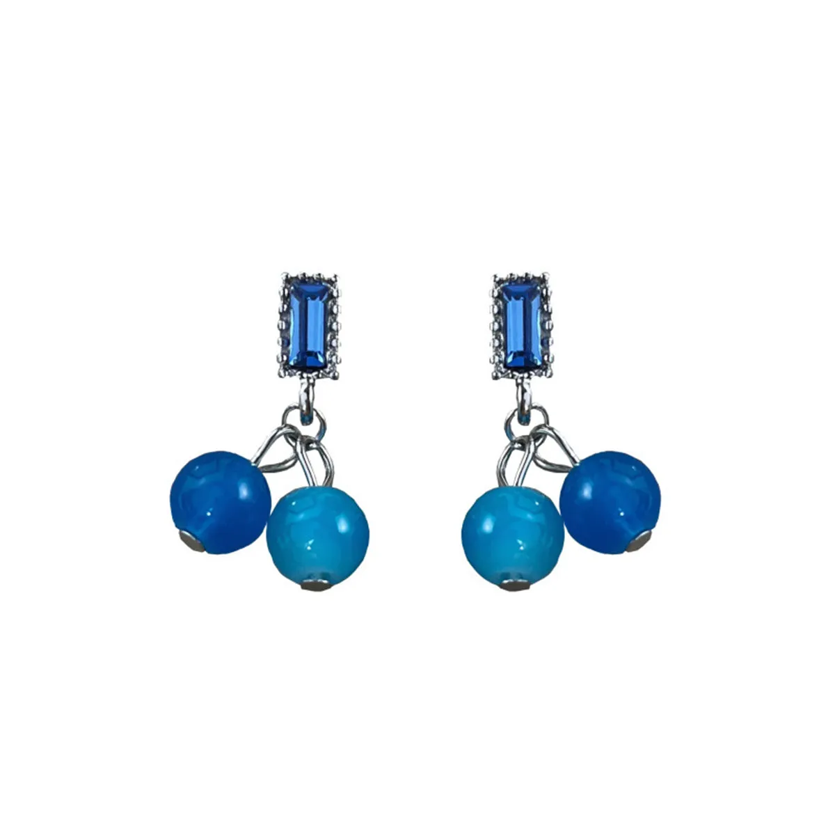 Blue Crystal & Sky Blue Bead Baguette Drop Earrings