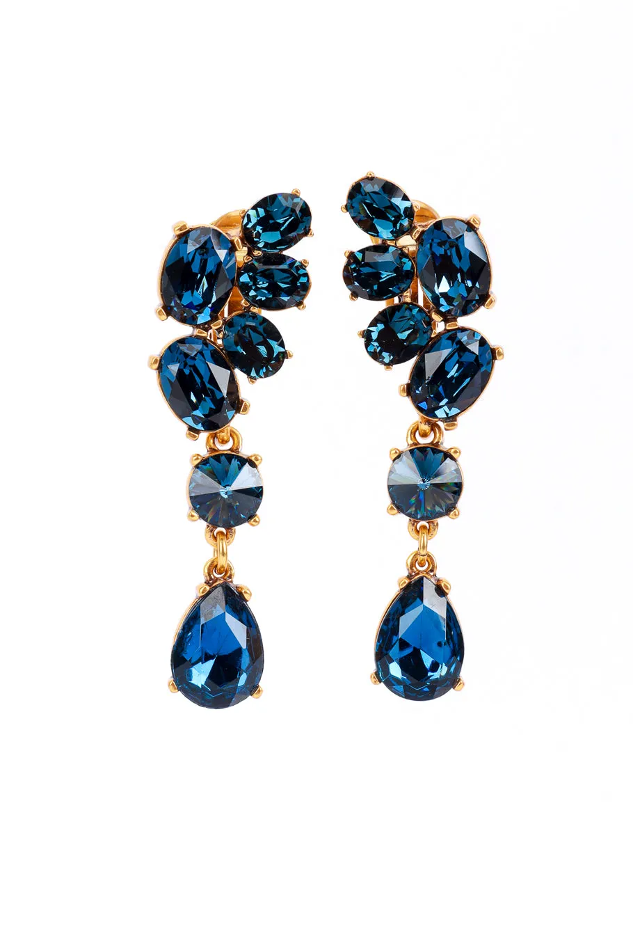 Blue Gem Cluster Drop Earrings