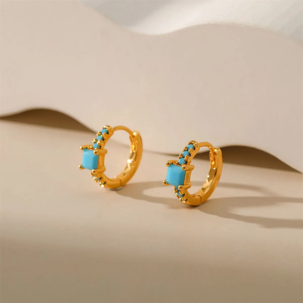 Blue Resin & 18K Gold-Plated Princess-Cut Huggie Earrings