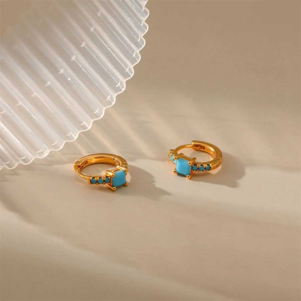 Blue Resin & 18K Gold-Plated Princess-Cut Huggie Earrings
