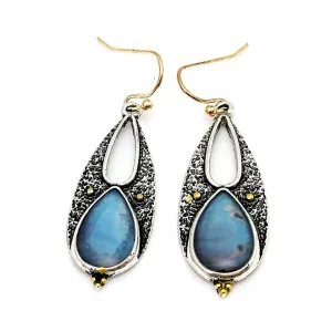 Blue Resin & Two-Tone Openwork Drop Earrings