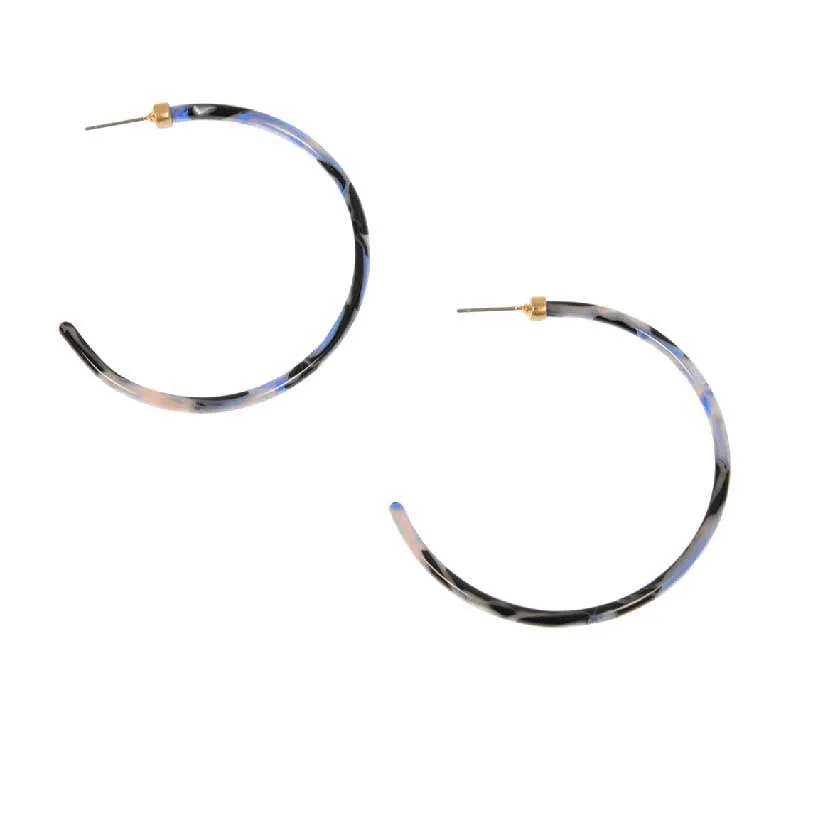 Blue Resin Hoop Earrings