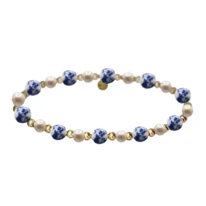 BLUE ROSE | Floral Porcelain with Gold-Filled beads & Pearls Bracelet