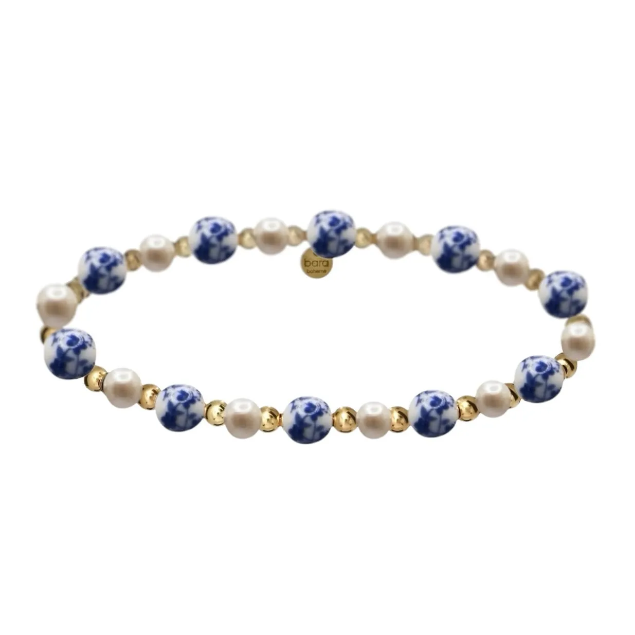 BLUE ROSE | Floral Porcelain with Gold-Filled beads & Pearls Bracelet