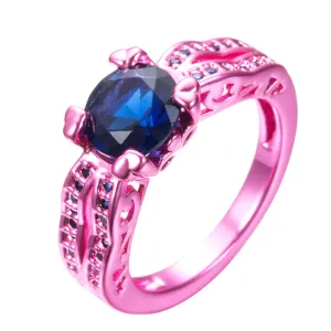 Blue Stone Claw Pink Gold Filled Zircon Cocktail Ring