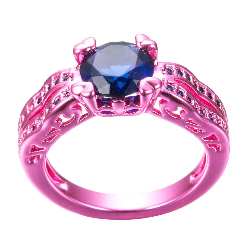 Blue Stone Claw Pink Gold Filled Zircon Cocktail Ring
