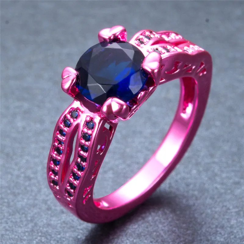 Blue Stone Claw Pink Gold Filled Zircon Cocktail Ring