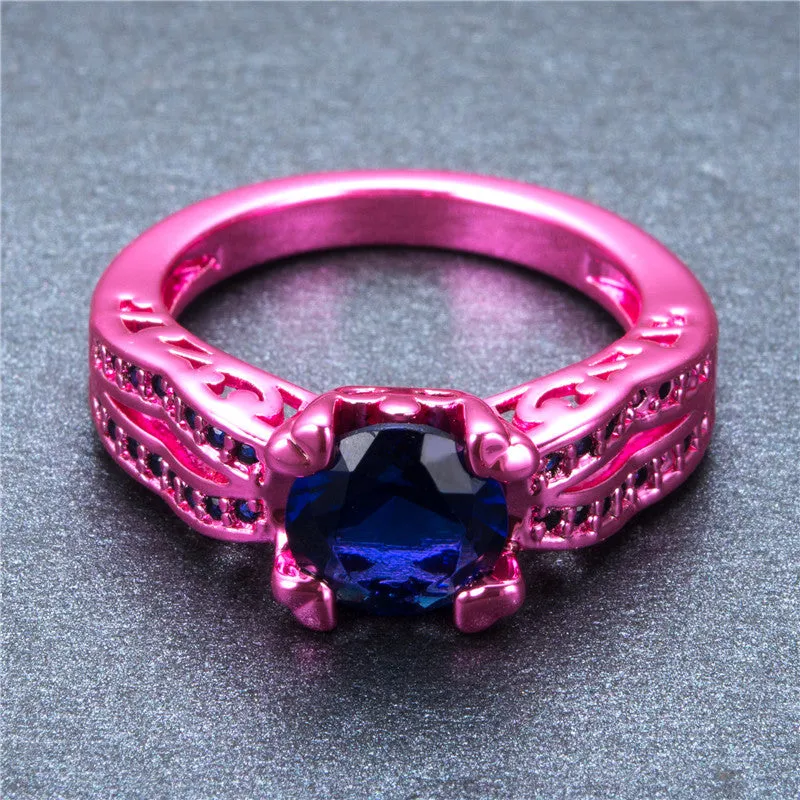 Blue Stone Claw Pink Gold Filled Zircon Cocktail Ring
