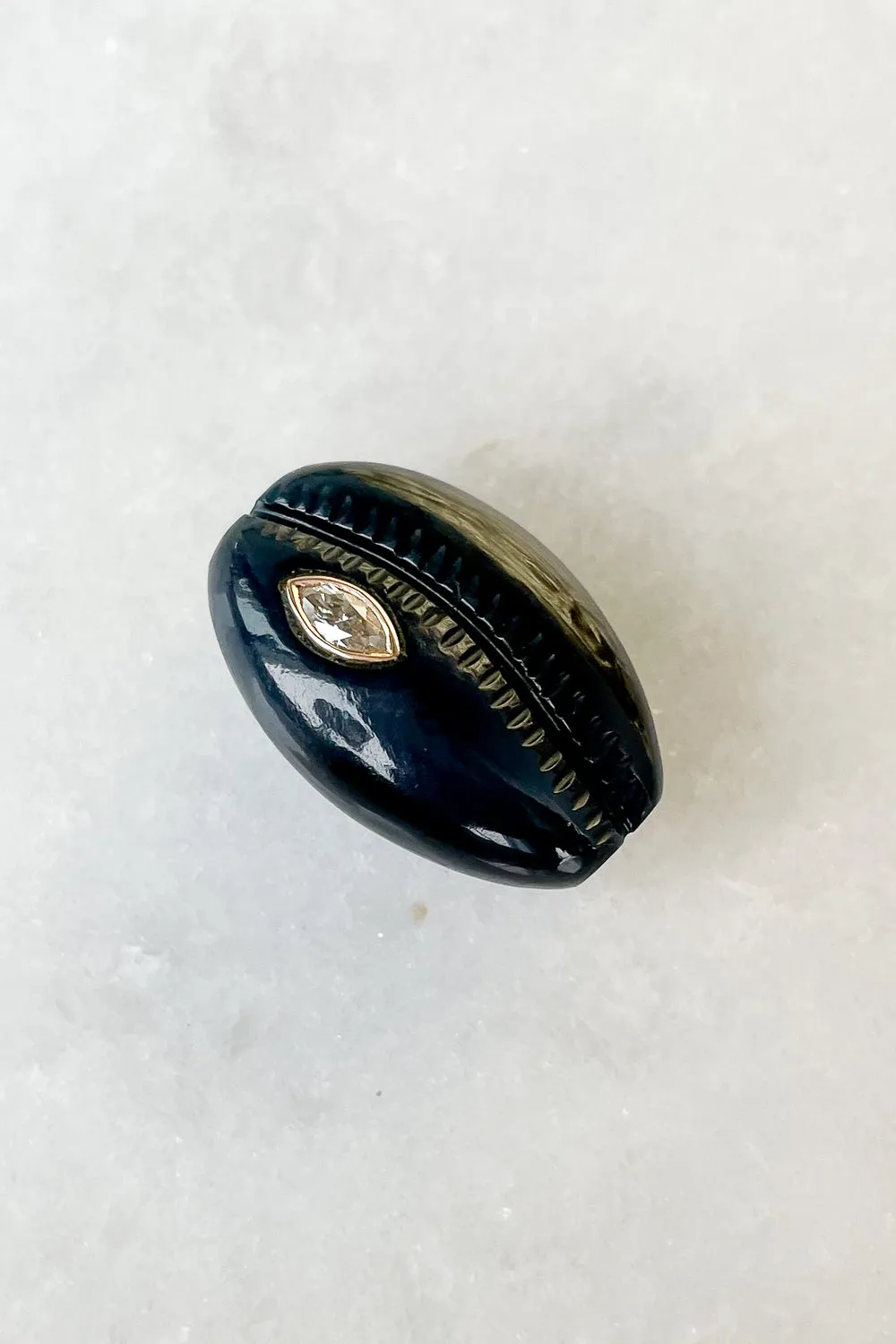 Blue Tiger Eye Cowry with Marquise Diamond Bead