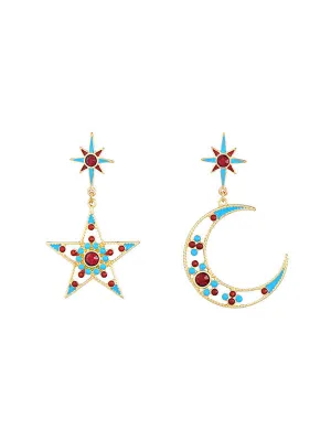 Blue&Red Star Moon Elements Earrings