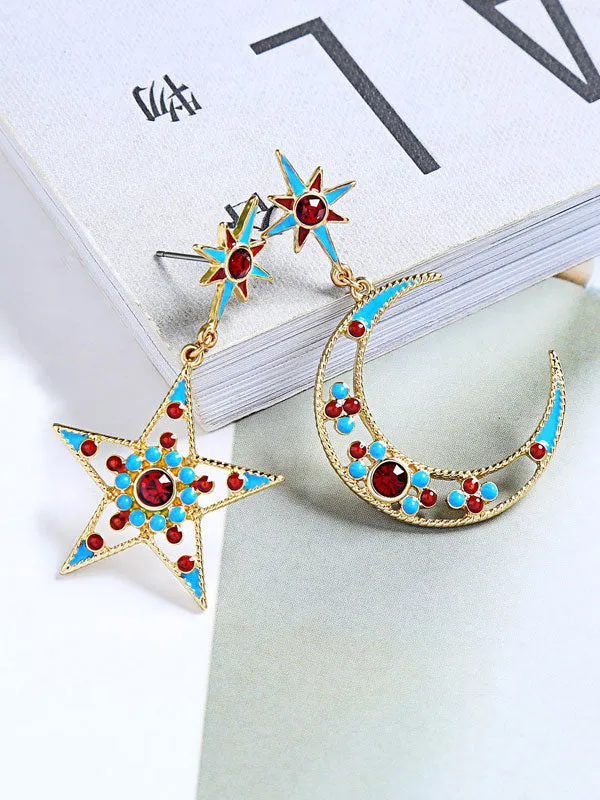 Blue&Red Star Moon Elements Earrings