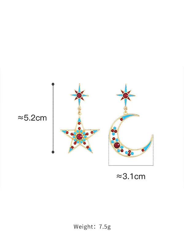 Blue&Red Star Moon Elements Earrings