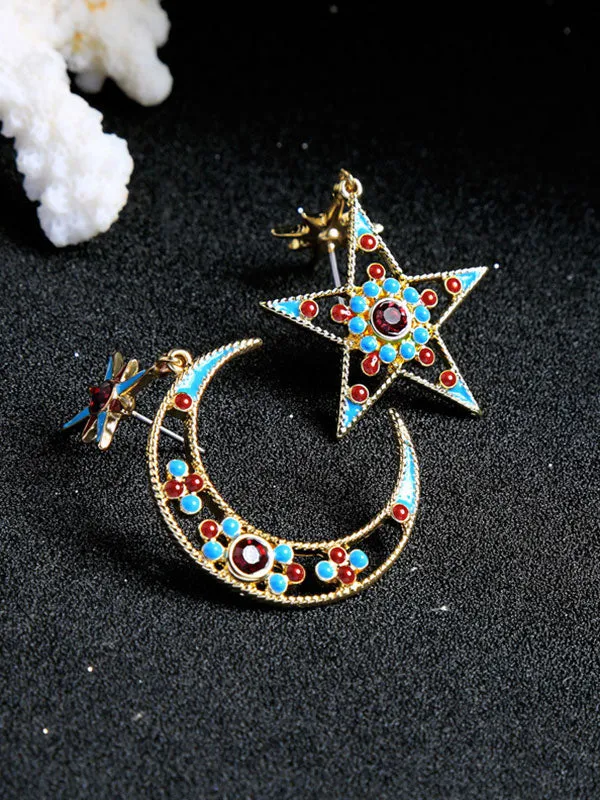 Blue&Red Star Moon Elements Earrings