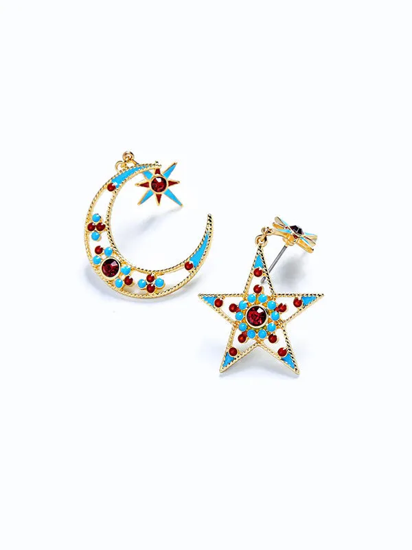 Blue&Red Star Moon Elements Earrings