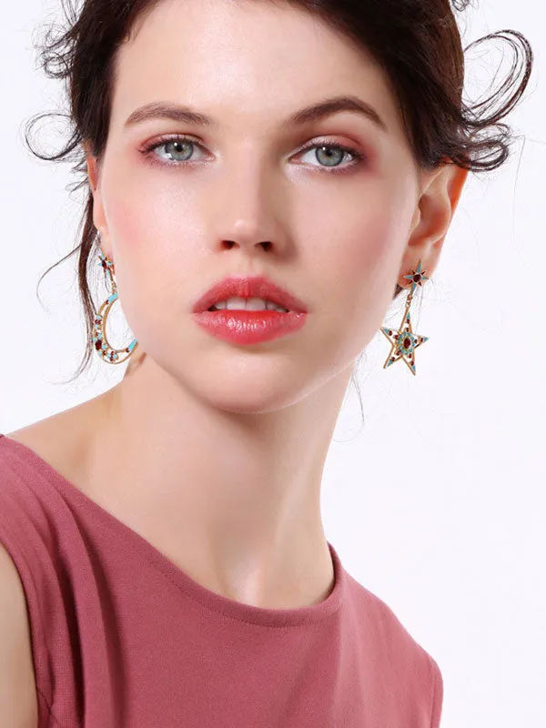 Blue&Red Star Moon Elements Earrings