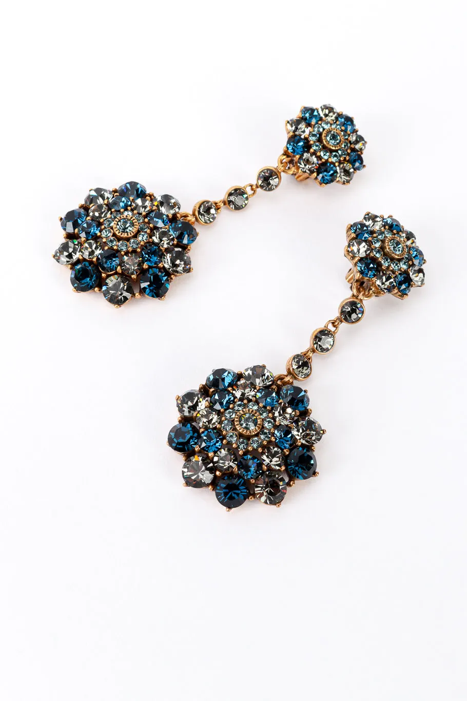 Blues Crystal Floral Starburst Drop Earrings