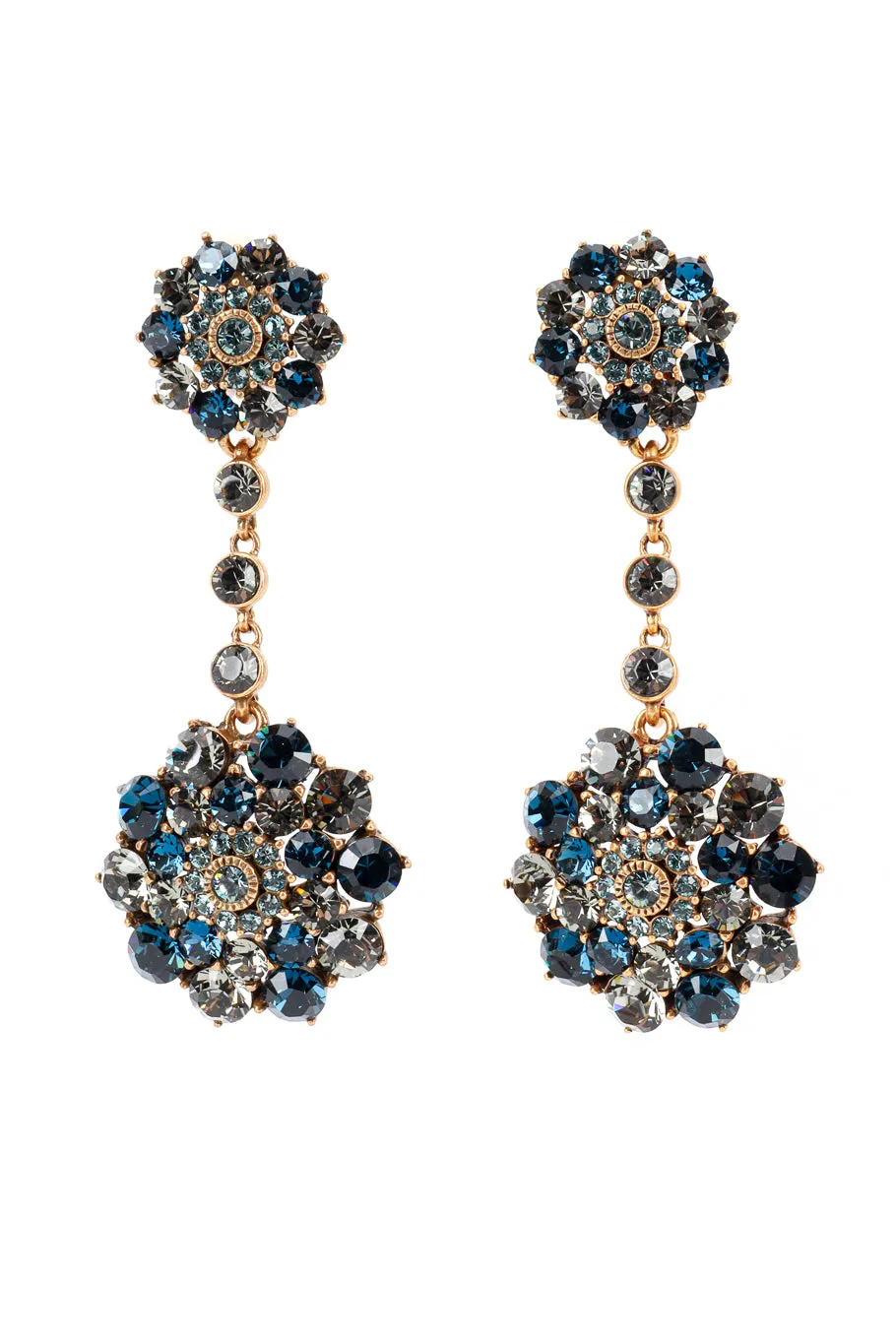 Blues Crystal Floral Starburst Drop Earrings
