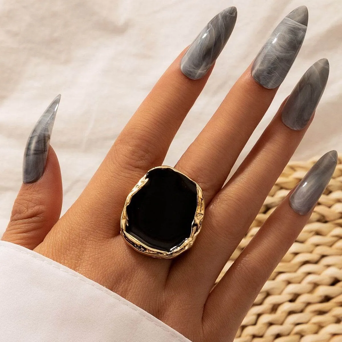 Bohemian Black Stone Gold Ring