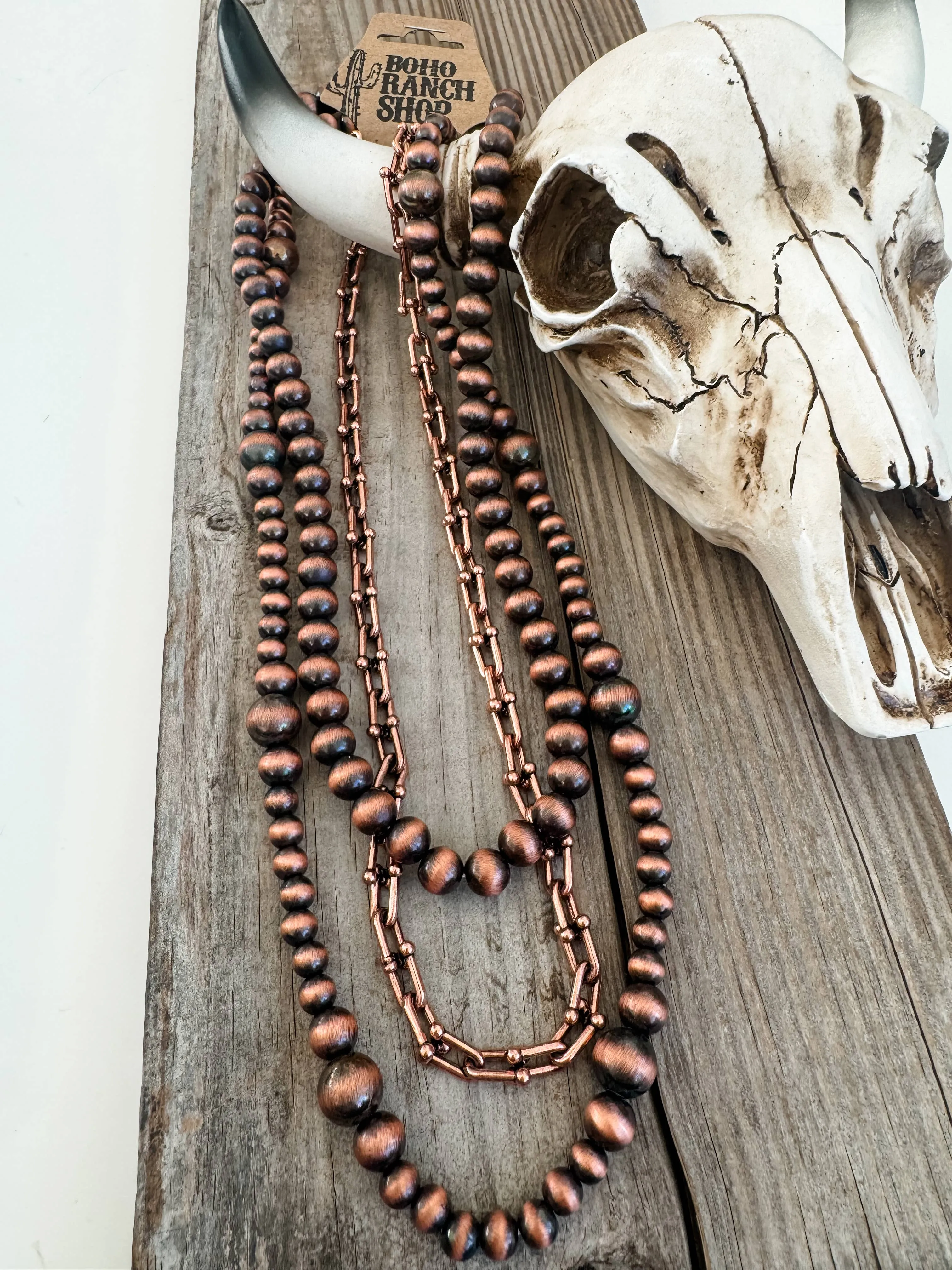 Boho Ranch Shop - 3 Layer Navajo Style Pearl Western Necklace Set: SILVER