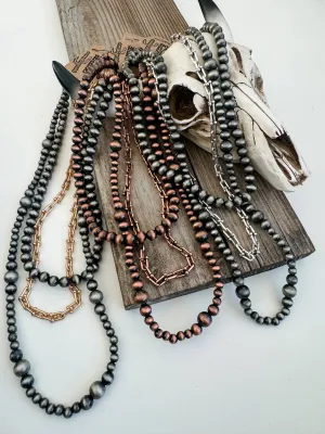 Boho Ranch Shop - 3 Layer Navajo Style Pearl Western Necklace Set: SILVER