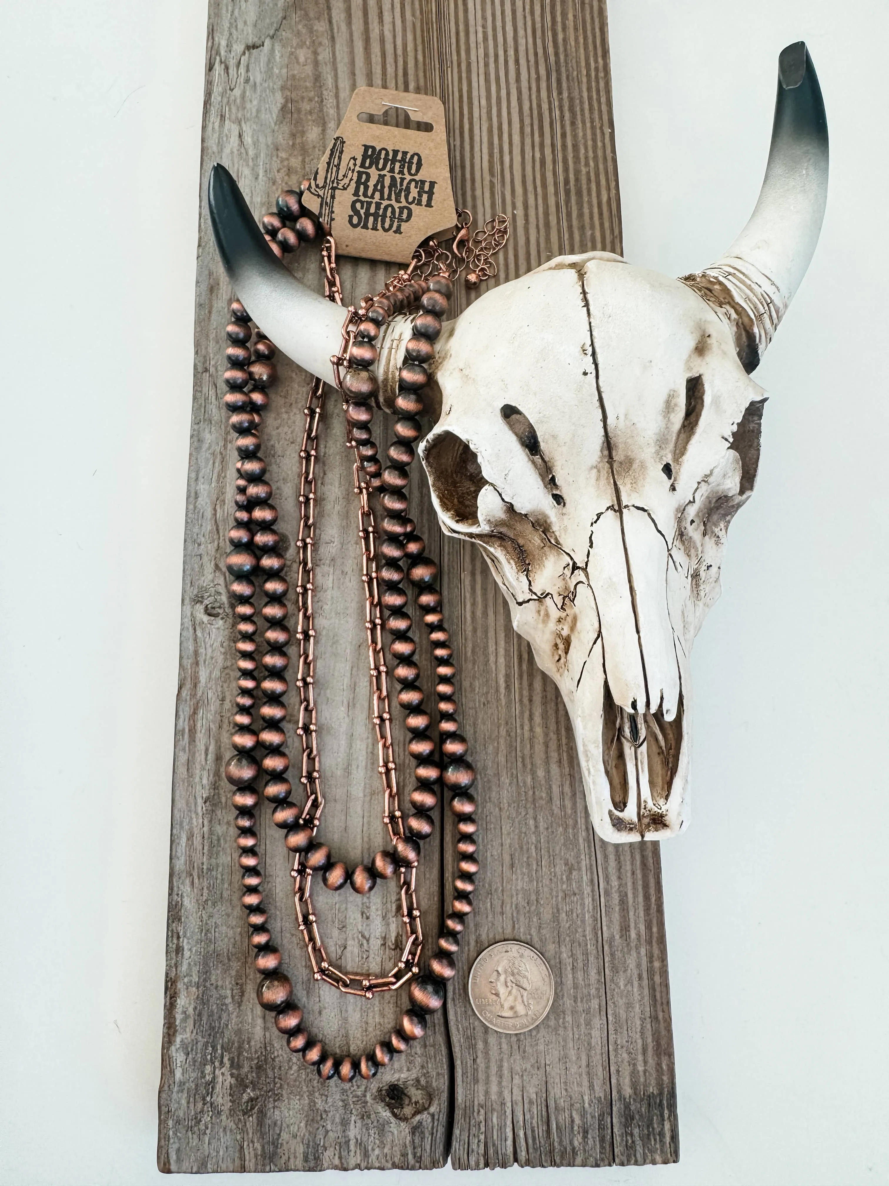 Boho Ranch Shop - 3 Layer Navajo Style Pearl Western Necklace Set: SILVER