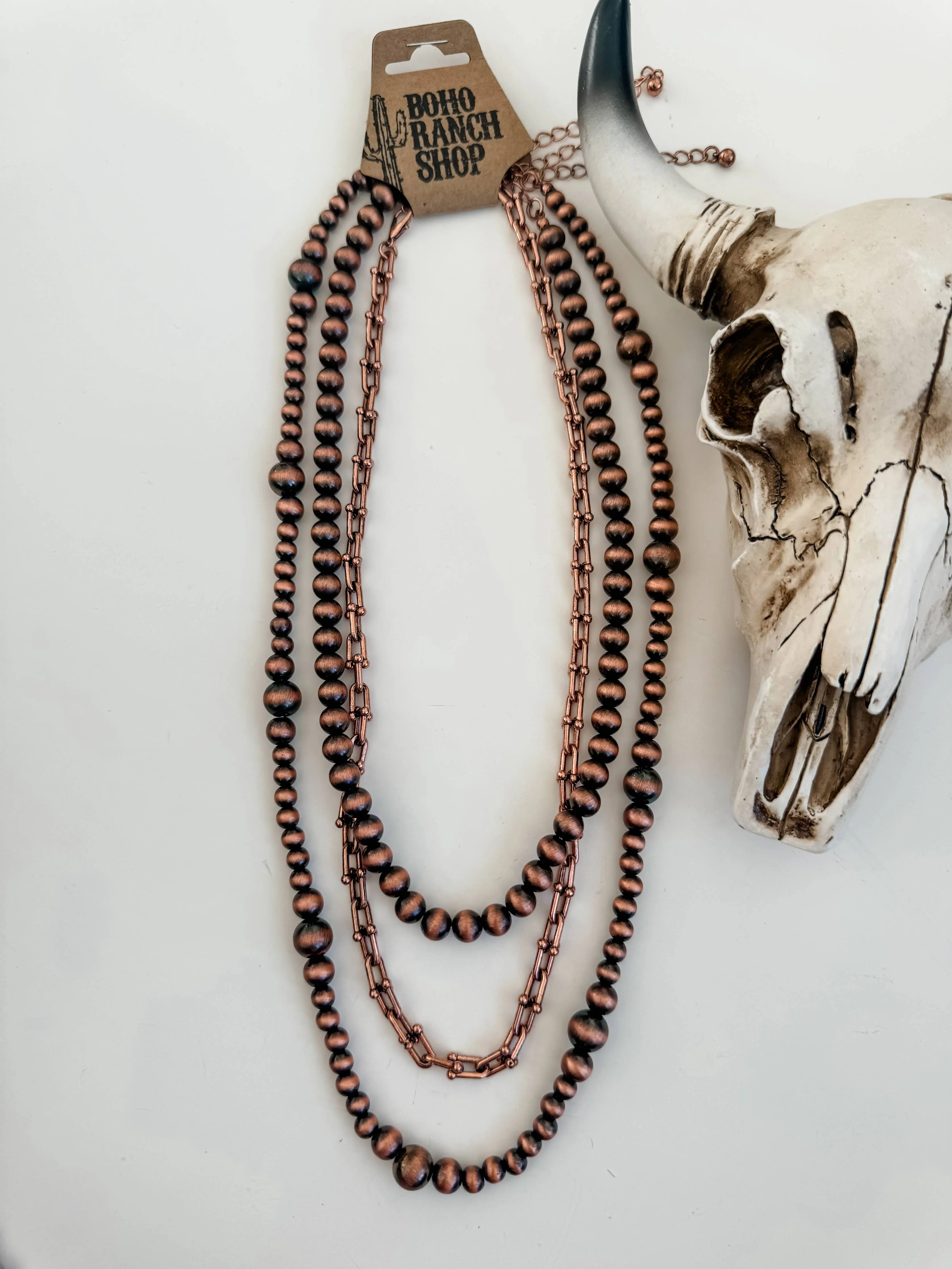 Boho Ranch Shop - 3 Layer Navajo Style Pearl Western Necklace Set: SILVER